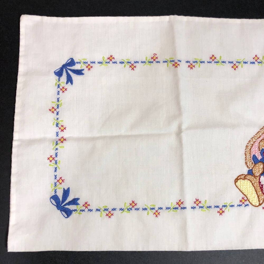 Vintage Embroidered Bunny Rabbit Baby Pillowcase, Handmade - Picture 9 of 10
